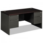 HON 38000 Series Double Pedestal Desk, 60w x 30d x 29-1/2h, Mahogany/Charcoal HON38155NS