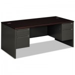 HON 38000 Series Double Pedestal Desk, 72w x 36d x 29-1/2h, Mahogany/Charcoal HON38180NS