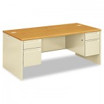HON 38000 Series Double Pedestal Desk, 72w x 36d x 29-1/2h, Harvest/Putty HON38180CL