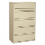 HON 700 Series Five-Drawer Lateral File w/Roll-Out & Posting Shelves, 42w, Putty HON795LL