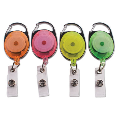 Advantus Carabiner-Style Retractable ID Card Reel, 30" Extension, Assorted Neon, 20/Pack AVT91119