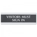 Headline Sign Century Series Office Sign, VISITORS MUST SIGN IN, 9 x 3, Black/Silver USS4763