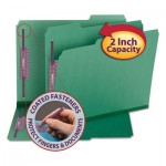 Smead Colored Pressboard Folders with Two SafeSHIELD Coated Fasteners, 1/3-Cut Tabs, Letter Size, Green, 25/Box SMD14938