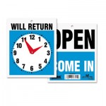 Headline Sign Double-Sided Open/Will Return Sign w/Clock Hands, Plastic, 7 1/2 x 9 USS9382