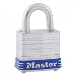 Master Lock Four-Pin Tumbler Lock, Laminated Steel Body, 1 1/8" Wide, Silver/Blue, Two Keys MLK7D