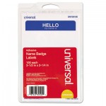 92235 Hello" Self-Adhesive Name Badges, 3 1/2 x 2 1/4, White/Blue, 100/Pack UNV39105