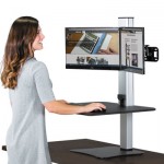 Victor High Rise Electric Dual Monitor Standing Desk Workstation, 28" x 23" x 20.25", Black/Aluminum VCTDC450