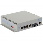 Omnitron Systems OmniConverter G/M, 1xSM SC + 4xRJ-45, AC Powered Commercial and Wide Temp 2823-2-14-1W