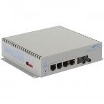 Omnitron Systems OmniConverter G/Sx, 1xSM ST + 4xRJ-45, AC Powered Commercial Temp 2861-1-14-1