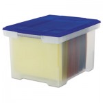 Plastic File Tote Storage Box, Letter/Legal, Snap-On Lid, Clear/Blue STX61508U01C