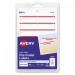 Avery Print or Write File Folder Labels, 11/16 x 3 7/16, White/Dark Red Bar, 252/Pack AVE05201