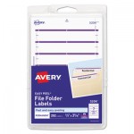 Avery Print or Write File Folder Labels, 11/16 x 3 7/16, White/Purple Bar, 252/Pack AVE05204