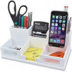 Pure White Collection Wood Desk Organizer with Smart Phone Holder W9525