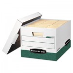Bankers Box R-KIVE Max Storage Box, Letter/Legal, Locking Lid, White/Green, 12/Carton FEL07241
