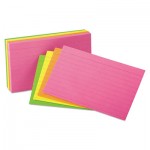 Oxford Ruled Index Cards, 3 x 5, Glow Green/Yellow, Orange/Pink, 100/Pack OXF40279