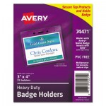 Avery Secure Top Heavy-Duty Badge Holders, Horizontal, 4w x 3h, Clear, 25/Pack AVE74471