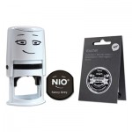 NIO Stamp with Voucher and Fancy Gray Ink Pad, Self-Inking, 1.56" Diameter COS071509