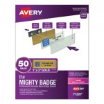 Avery The Mighty Badge Name Badge Holder Kit, Horizontal, 3 x 1, Laser, Gold, 50 Holders/120 Inserts AVE71207