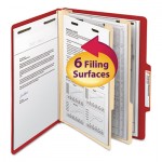 Smead Top Tab Classification Folder, Two Dividers, Six-Section, Letter, Red, 10/Box SMD14003