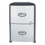 Storex Two-Drawer Mobile Filing Cabinet, Metal Siding, 19w x 15d x 23h, Silver/Black STX61351U01C