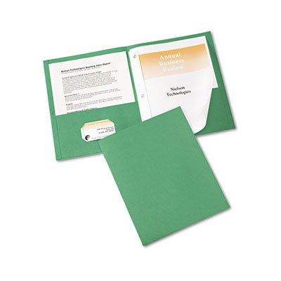 Avery Two-Pocket Report Cover, Tang Clip, Letter, 1/2" Capacity, Green, 25/Box AVE47977