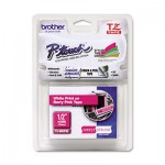 Brother P-Touch TZMQP35 TZ Standard Adhesive Laminated Labeling Tape, 1/2" x 16.4 ft., White/Berry Pink BRTTZEMQP35