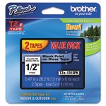Brother P-Touch TZe Standard Adhesive Laminated Labeling Tapes, 1/2w, Black on Clear, 2/Pack BRTTZE1312PK