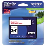 Brother P-Touch TZe Standard Adhesive Laminated Labeling Tape, 3/4w, Red on White BRTTZE242