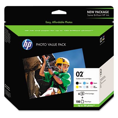 HP 02, 6-Pack Assorted Original Ink w/Photo Paper HEWQ7964AN