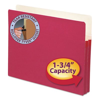 Smead 1 3/4" Exp Colored File Pocket, Straight Tab, Letter, Red SMD73221