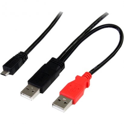 StarTech 1 ft USB Y Cable for External Hard Drive - Dual USB A to Micro B USB2HAUBY1