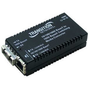 Transition Networks 10/100/1000Base-TX to 1000Base-SX Media Converter M/GE-PSW-SX-01-NA