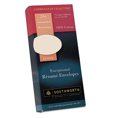 Southworth 100% Cotton #10 Resume Envelope, Ivory, 24 lbs., Wove, 50/Box SOUR14I10L