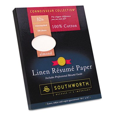 Southworth 100% Cotton Linen Resume Paper, Almond, 32 lbs., 8-1/2 x 11, 100/Box SOURD18ACFLN