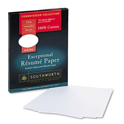 Southworth 100% Cotton Resume Paper, White, 32 lbs., 8-1/2 x 11, Wove, 100/Box SOURD18CF