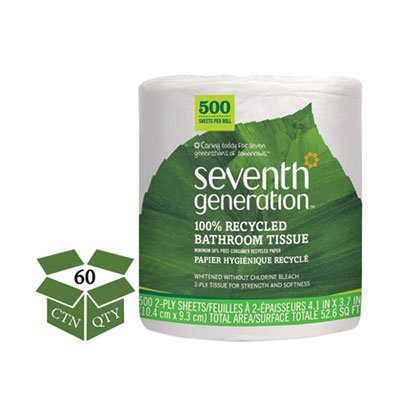 100% Recycled Bathroom Tissue, 2-Ply, White, 500 Sheets/Jumbo Roll, 60/Carton SEV137038