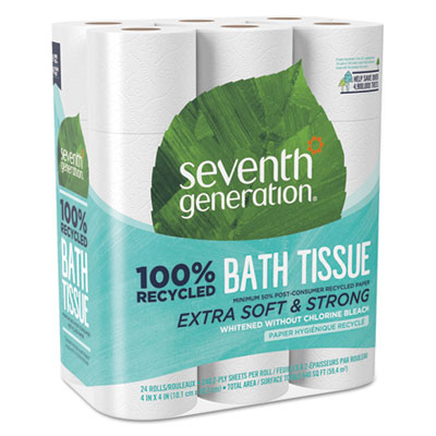 Seventh Generation SEV 13738 100% Recycled Bathroom Tissue, Septic Safe, 2-Ply, White, 240 Sheets/Roll, 24/Pack SEV13738