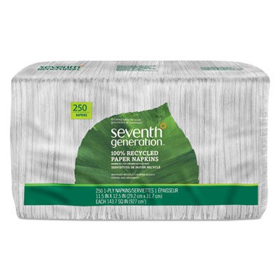 12PN250 100% Recycled Napkins, 1-Ply, 11 1/2 x 12 1/2, White, 250/Pack SEV13713PK