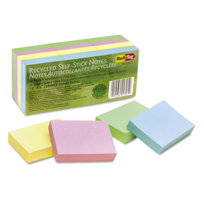 Redi-Tag 100% Recycled Notes, 1 1/2 x 2, Four Pastel Colors, 12 100-Sheet Pads/Pack RTG25701