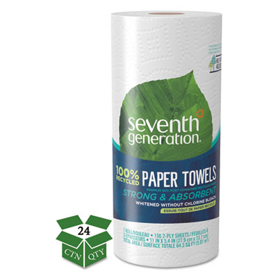 Seventh Generation 100% Recycled Paper Kitchen Towel Rolls, 2-Ply, 11 x 5.4 Sheets, 156 Sheets/RL, 24 RL