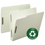 Smead 100% Recycled Pressboard Fastener Folders, Letter Size, Gray-Green, 25/Box SMD15004