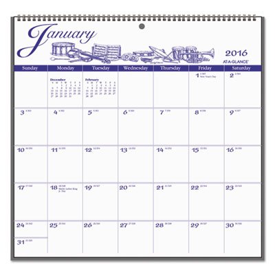 At-A-Glance 12-Month Illustrator s Edition Wall Calendar, 12 x 11 3/4, Illustrations, 2016 AAGG100017