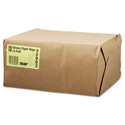 18412 #12 Paper Grocery Bag, 40lb Kraft, Standard 7 1/16 x 4 1/2 x 13 3/4, 500