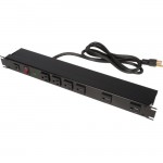 Rack Solutions 15A Power Strip, Front Outlets w/ Surge, 15ft Cord PS19-F6-15-S-F