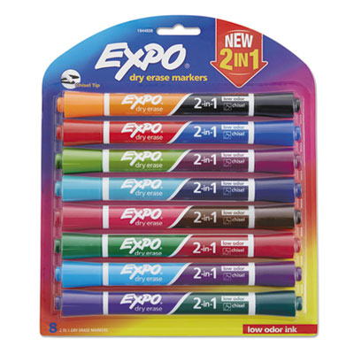 EXPO 2-in-1 Dry Erase Markers, Broad/Fine Chisel Tip, Assorted Colors, 8/Pack SAN1944658