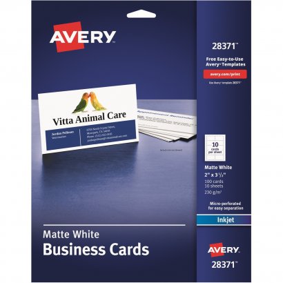 Avery 2" x 3.5" Business Cards, Sure Feed(TM) Technology, Inkjet, 100 Cards 28371