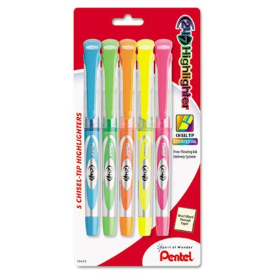 Pentel 24/7 Highlighter, Chisel Tip, Blue/Green/Orange/Pink/Yellow Ink, 5/Set PENSL12BP5M
