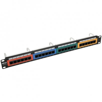 Tripp Lite 24-Port 1U Rack-Mount 110-Type Color-Coded Patch Panel, RJ45 Ethernet,568B, Cat6 N253-024-RBGY