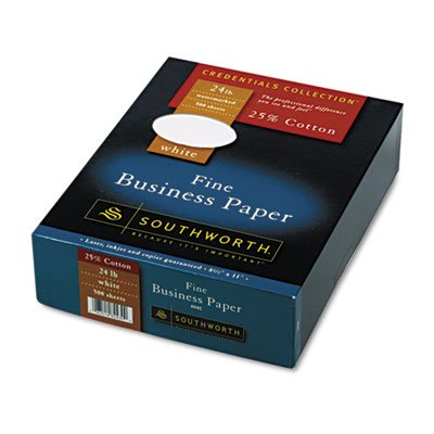 Southworth 25% Cotton Business Paper, White, 24 lbs., Wove, 8-1/2 x 11, 500/Box, FSC SOU404C