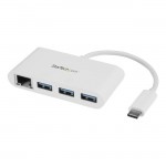 StarTech.com 3-Port USB 3.0 Hub plus Gigabit Ethernet - USB-C - White HB30C3A1GEA